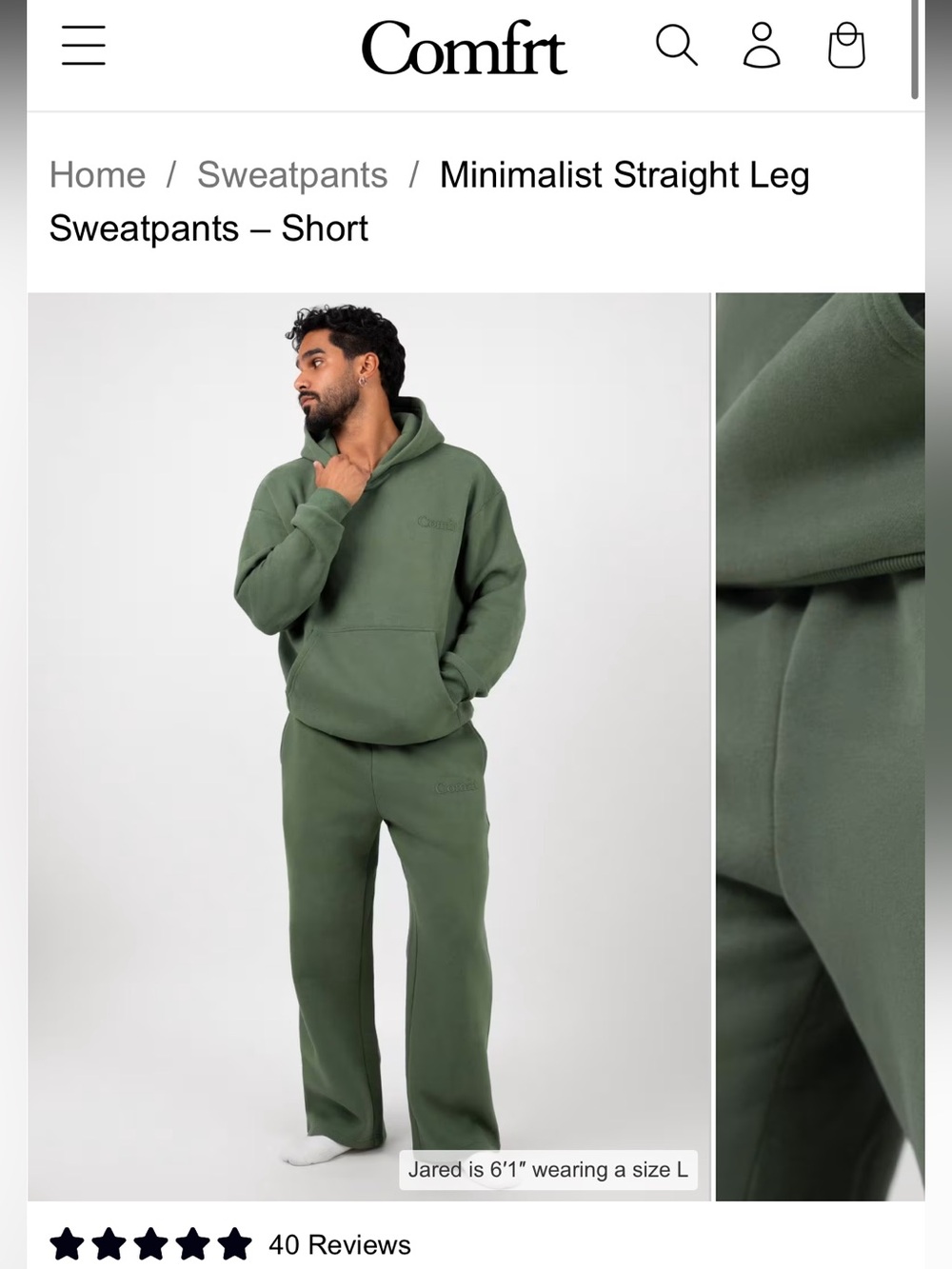 NEW COMFRT Men’s Minimalist Straight Leg Sweatpants - Olive Green